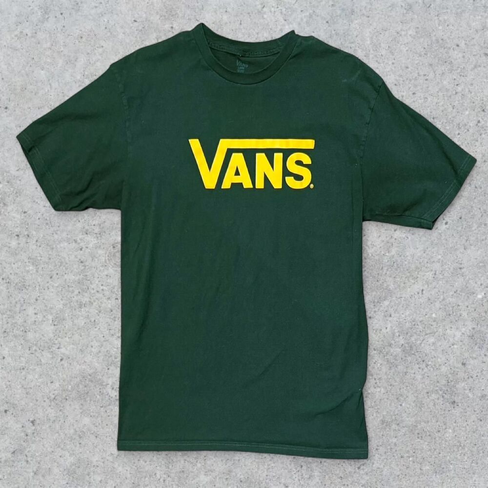 Green Vans Skateboarding Plain Yellow Logo T Shirt